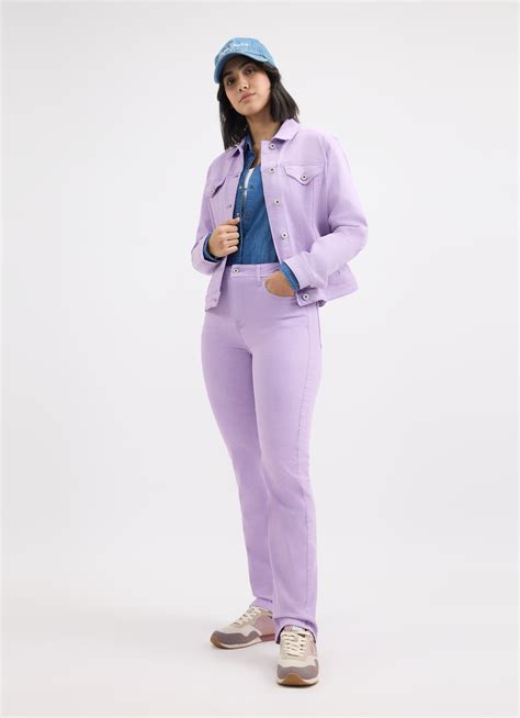 Women Purple Straight Fit High Rise Jeans | Pepe Jeans India