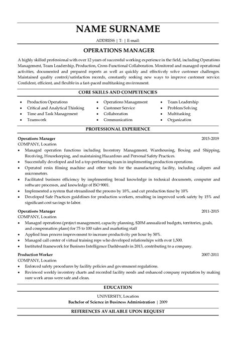 Operations Manager Resume 的图像结果