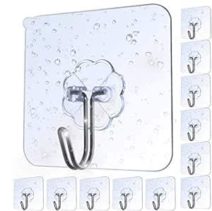 AOMEES Stainless Steel Adhesive Hooks Heavy Duty Wall 8Kg (Max) Self ...