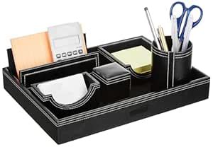 Genuine Leather Multipurpose Desk Organizer 6-in-1 Desktop Pen Stand ...