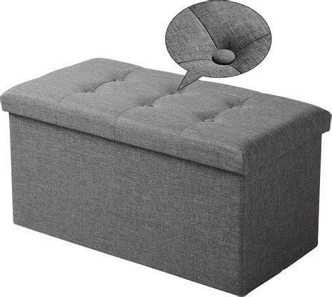 Buy WOLTU Foldable Storage Ottoman Chair Stool Dark Grey Upholstered ...