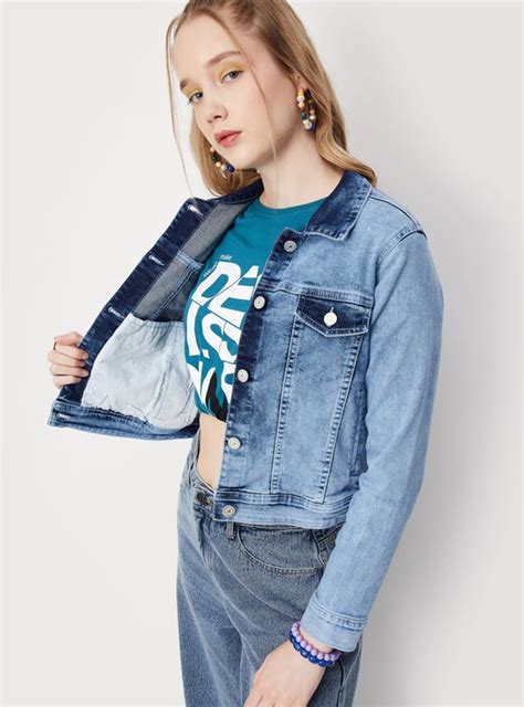Buy Women Washed Crop Denim Jacket Online at just Rs. 1399.0 ...