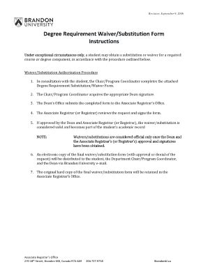 Fillable Online brandonu Degree Requirement Waiver/Substitution Form ...