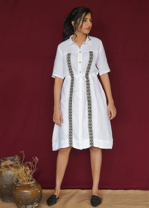 Get Drawstring Waist Detail Embroidery Panel White Dress at ₹ 8400 ...