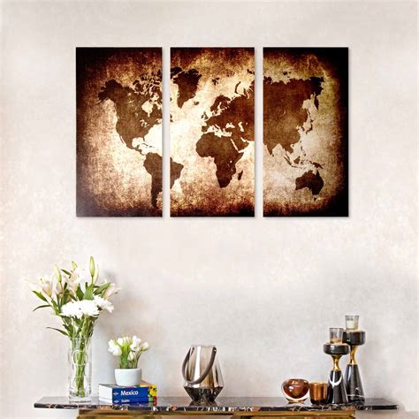 Buy 3 Panel World Map Framed Canvas Print Painting | Dekor Company