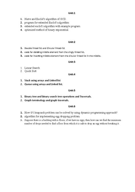 Important Questions-1 - Unit: 1. Naïve and Euclid’s algorithm of GCD. 2 ...