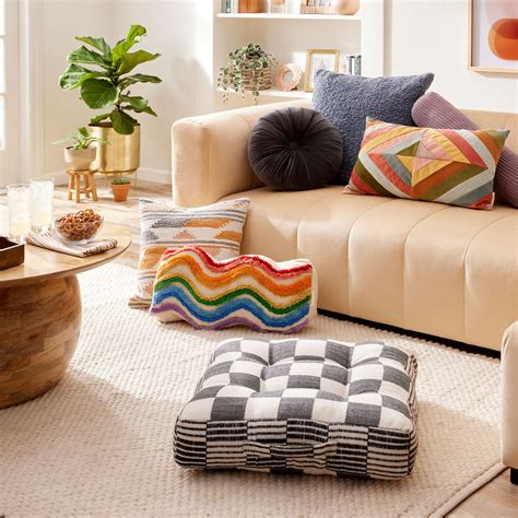 Black and Ivory Checkered Indoor Outdoor Floor Cushion - World Market