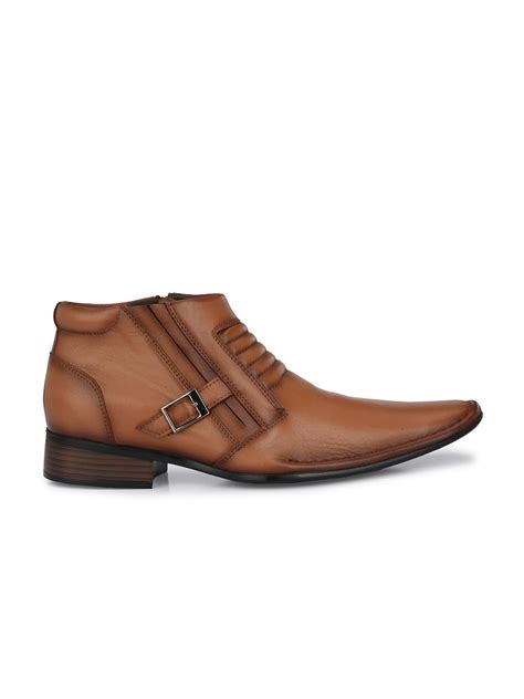 Hitz Men's Tan Leather Ankle Boot Shoes with Zip Closure – Hitz Shoes ...