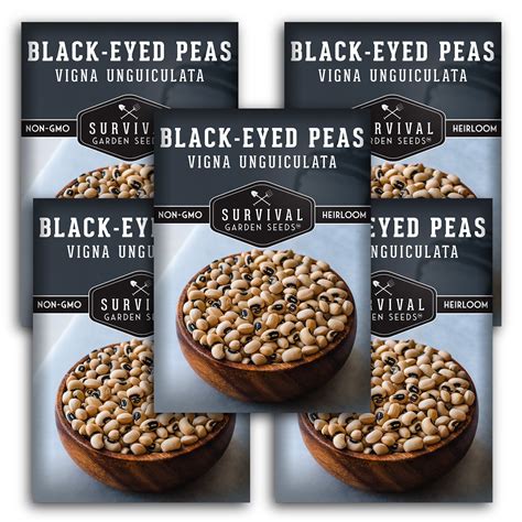 Black-Eyed Pea Seeds - 5 pack - Non-GMO Heirloom Full Sun Annual ...