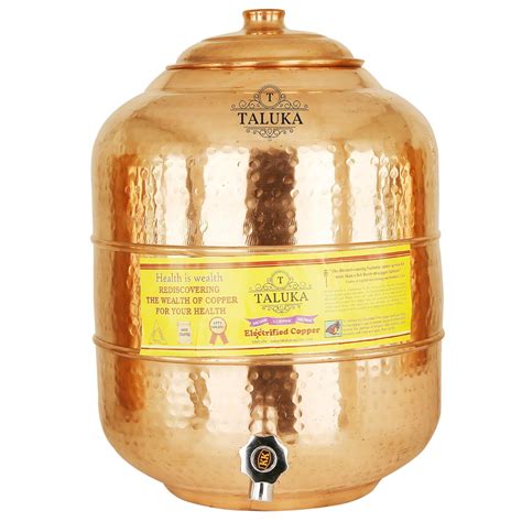 Buy Taluka Handmade Copper Matka Water Pot, 6000 Ml, 5 X 11 Inch, Brown ...