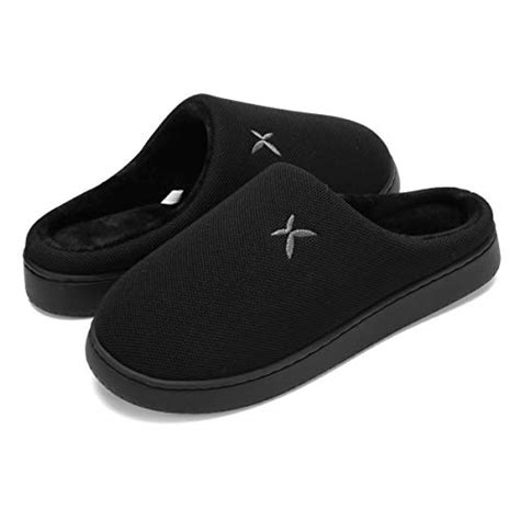 Buy House Slippers for Men Black Memory Foam Shoes Women Indoor Slipper ...