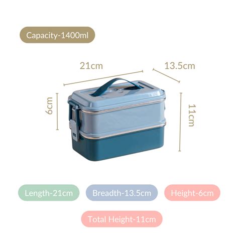 Double Decker Bento Lunch Box Blue 1400ml Online - Premium Lunch Box ...