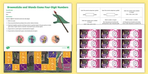 Compare and Order 4-Digit Numbers Broomsticks and Wands Board Game