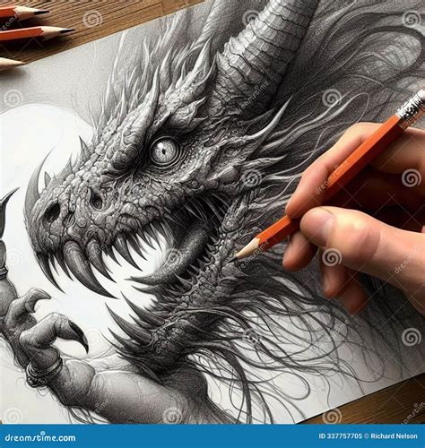 Hyper-Realistic Dragon Drawing Stock Illustration - Illustration of ...