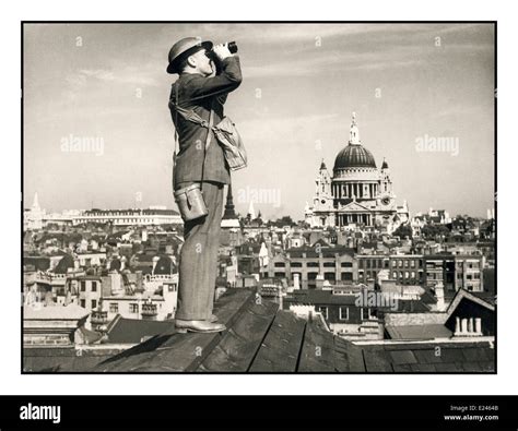 LONDON WW2 1940's Royal Observer Corps in City of London with dome of ...
