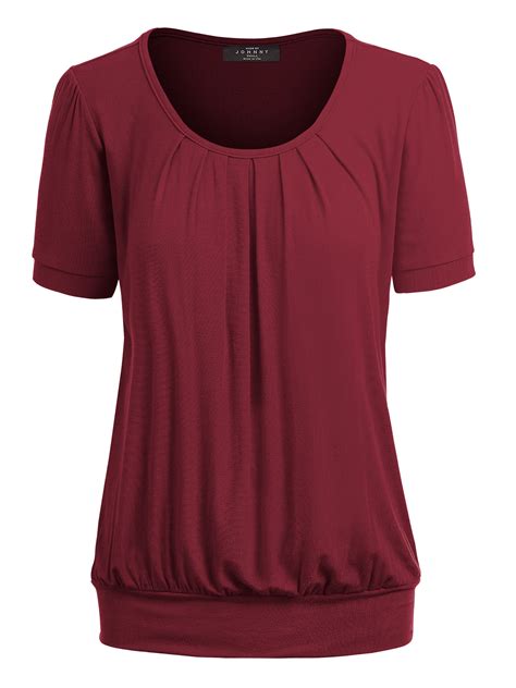 Made by Johnny Women's Scoop Neck Short Sleeve Pleated Front Blouse Tunic Top XXL WINE - Walmart.com
