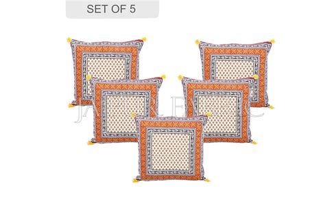 Orange Jaipuri Block Golden Print Cotton Cushion Cover – JaipurFabric®