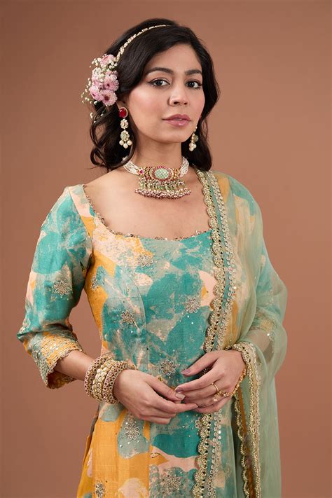 Mango Silk Printed & Embroidered Sharara Set – Ivory by Dipika