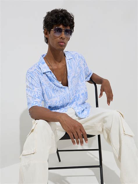 Buy Nuon Blue Tropical-Inspired Relaxed-Fit Shirt from Westside