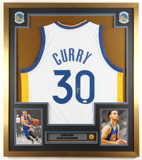Steph Curry Signed Custom Framed Jersey Display with Warriors Logo Pin ...