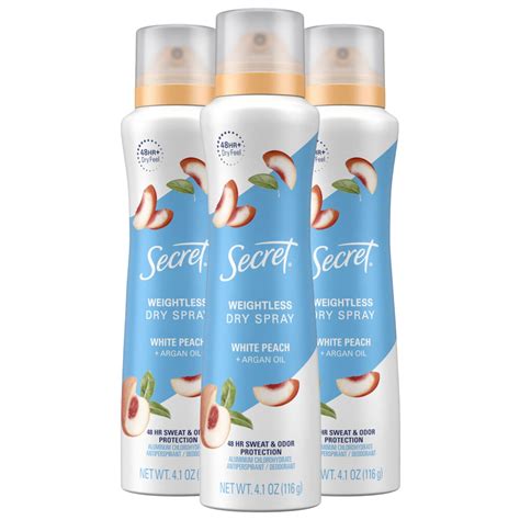 Secret Dry Spray Antiperspirant Deodorant, White Peach And Argan Oil ...