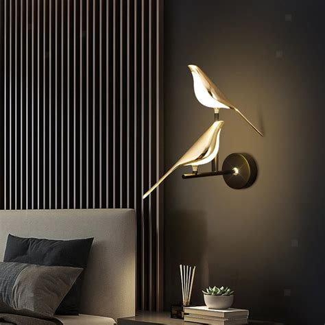 GAUVIK Nordic Golden Metal 2 Pair Chirpy Bird Led Wall Lamp, Wall ...