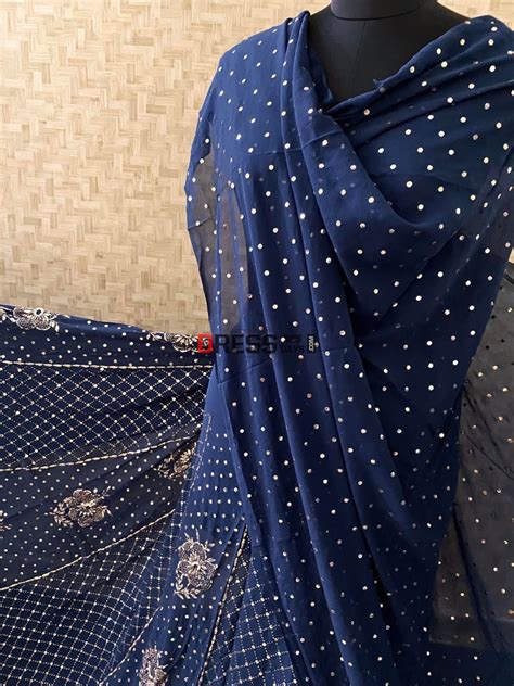 Navy Blue Golden Kamdani Lehenga Set – Dress365days