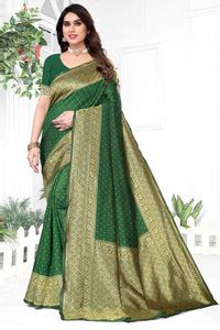 Buy Fashion Almari Self Design, Woven Kanjivaram Jacquard Dark Green ...