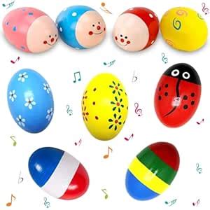 Buy UPINLOOK 9 Pcs Easter Wooden Eggs Shakers Maracas for Baby Kids ...