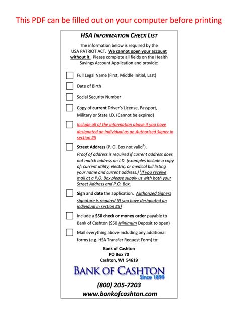 Fillable Online HSA INFORMATION CHECK LIST Fax Email Print - pdfFiller