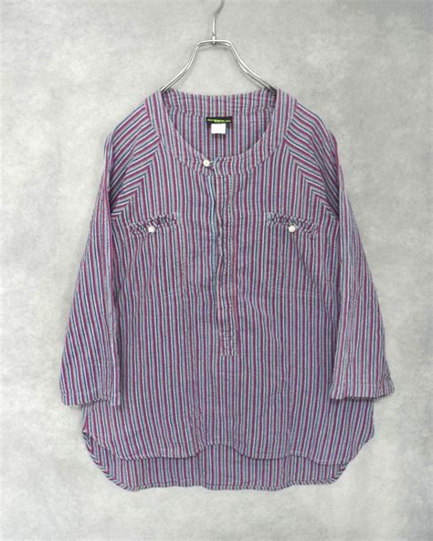 80s " mushroom " seersucker no collar 3/4 sleeves pull over shirt ...