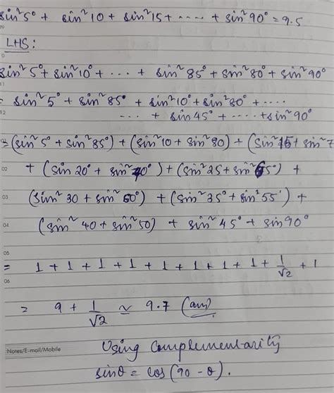Show that sin2 5degree+ sin2 10 degree+ sin2 15degree+........+ sin2 ...