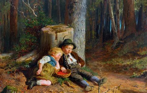 Download wallpaper Trees, Forest, Children, Picture, Two, Stump, Sleep ...