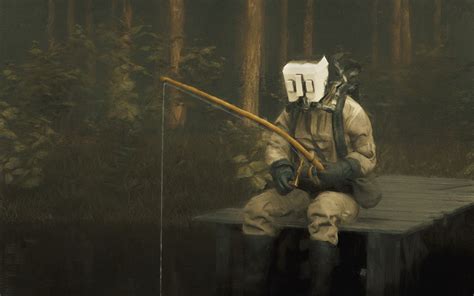 Download wallpaper 1920x1200 man, gas mask, fishing rod, fishing, art ...