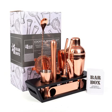 14-Piece Bar Set with Stylish Wooden Display Stand (Rose Gold) – Bar Box