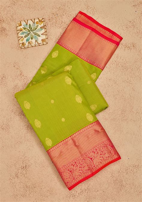 Buy Parrot Green Zariwork Pure Silk Saree - Koskii