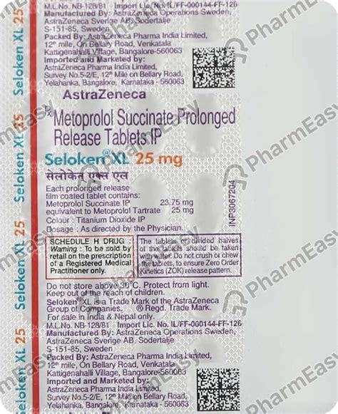 Seloken Xl 25 MG Tablet (30): Uses, Side Effects, Price, Dosage ...