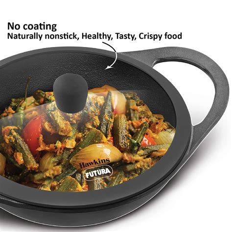 Hawkins Futura Cast Iron Kadai with Glass Lid (CIK20G) 24 cm \ 2 L - B ...