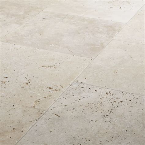 Real Tumbled Travertine Cream Natural stone Floor tile, Pack of 4, (L ...