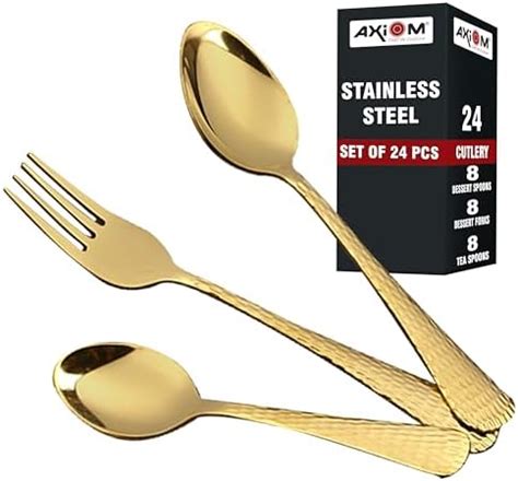 AXIOM Stainless Steel Golden Cutlery Set. 24 Pieces Luxurious Spoons ...