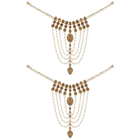 Buy WomenSky Gold Plated 1 Pair Pearl Hath Phool/Hand Bracelet for ...