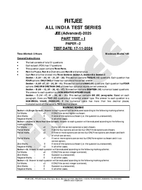 AITS 2425 PT I JEEA Paper 1 Offline - FIITJEE Ltd., FIITJEE House, 29-A ...