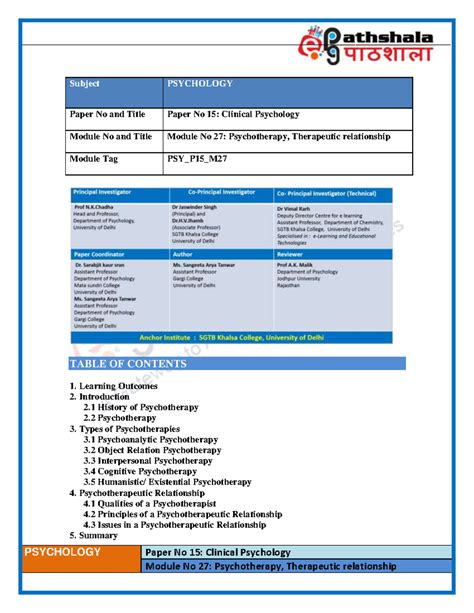 Psychotherapy, Therapeutic relationship - Learning Outcomes After ...