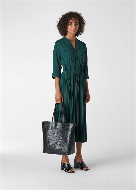 Dark Green Wendy Pleat Shirt Dress | WHISTLES | Whistles UK
