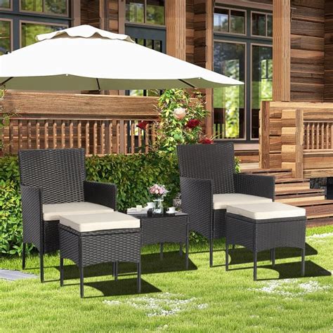 DEVOKO 5 Pieces Wicker Patio Furniture Set Outdoor Patio Chairs with ...