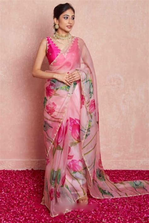Refreshing 1-Minute Ready To Wear Baby Pink Organza Silk Saree ...