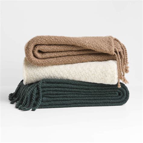 Chunky Wool Fringe Knit 70"x55" Travertine Beige Throw Blanket | Crate ...