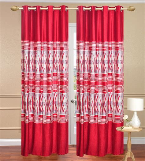 Buy Homebird Premium Red Solid Polyester Set of 4 curtains Online at ...