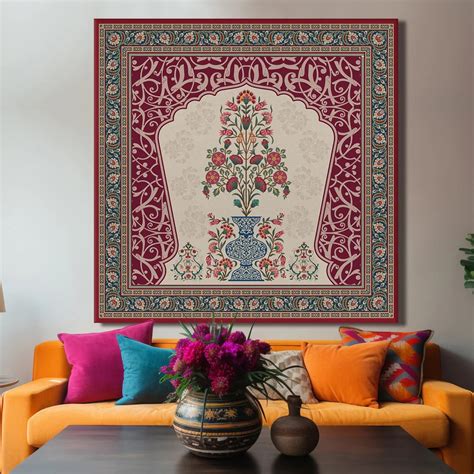 Flower Pot, Kalamkari Art, Framed Abstract Canvas Wall Art for Bedroom ...