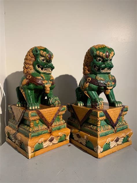 Pair Chinese Sancai Glazed Stoneware Guardian Foo Lions, 1960s, China ...